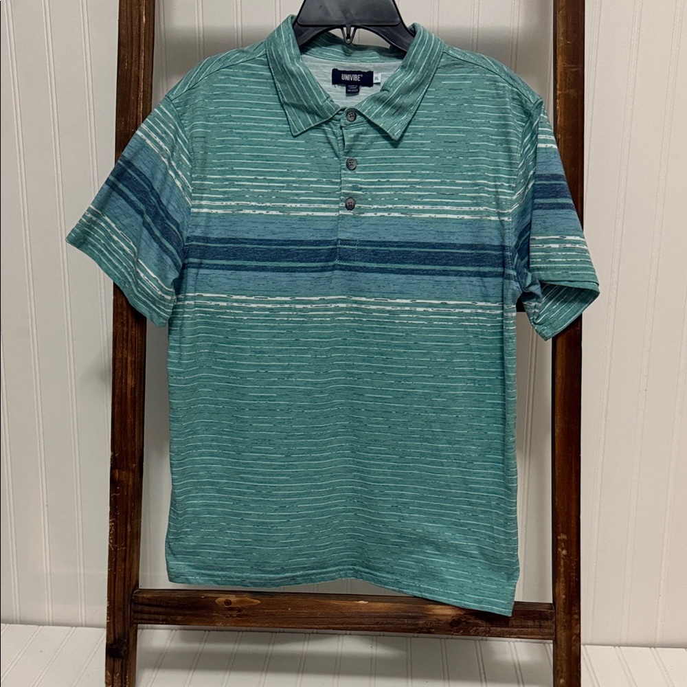 Univibe Aqua, Teal & Navy Striped Polo Boys Size XL
